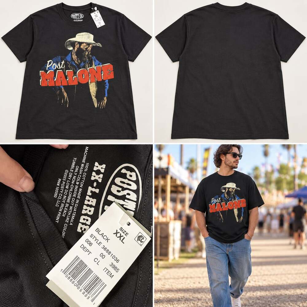 🤠 NWT Post Malone Posty Co Cowboy Graphic T-Shirt Black XXL